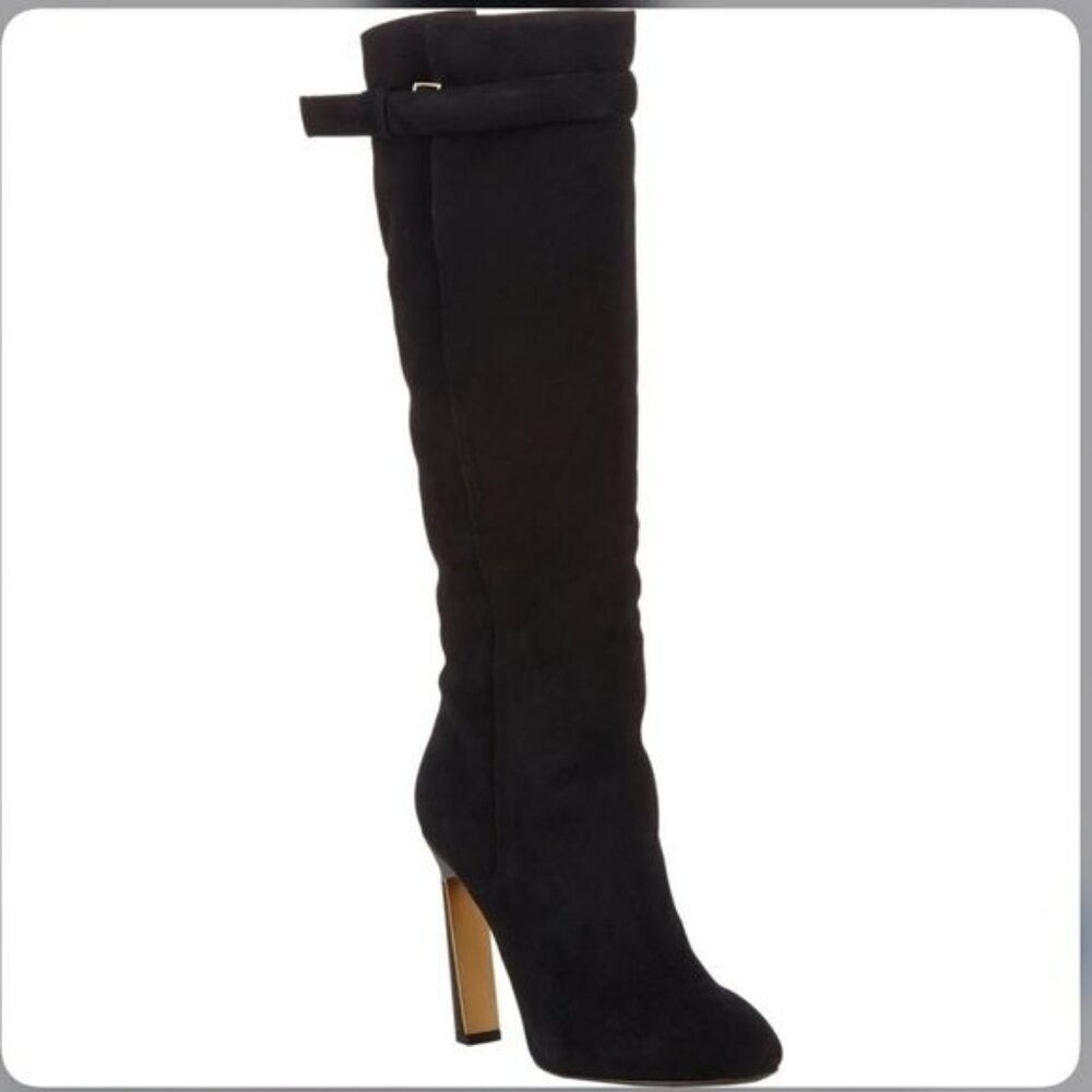 Derek Lam Size 10 Freddie Knee High Boots Suede Black Leather Heel Adjustable